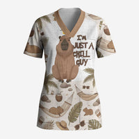 Chill Capybara Vibes Scrub Top with Hammock and Coconut Tropical Relaxed Style