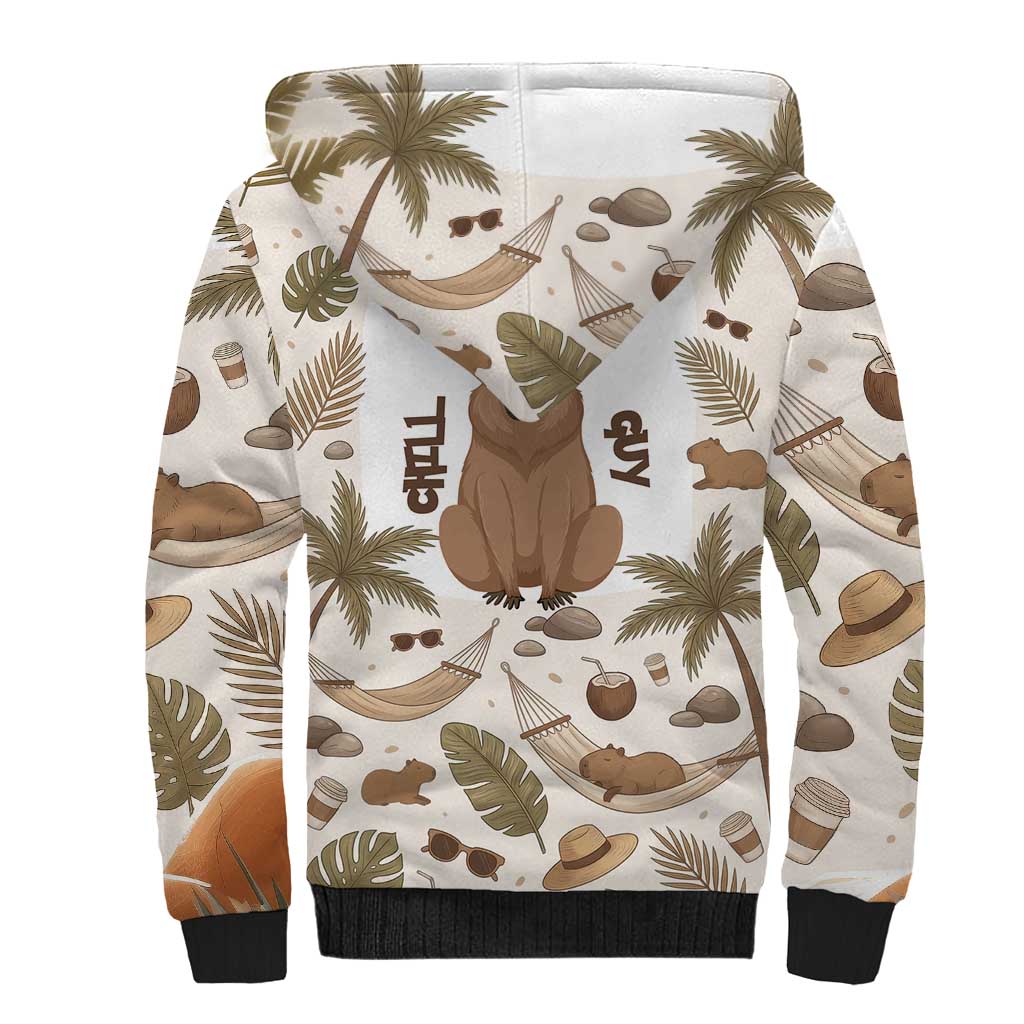 Chill Capybara Vibes Sherpa Hoodie with Hammock and Coconut Tropical Relaxed Style