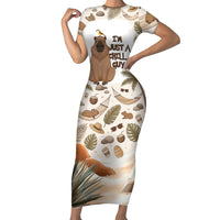Chill Capybara Vibes Short Sleeve Bodycon Dress with Hammock and Coconut Tropical Relaxed Style