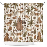 Chill Capybara Vibes Shower Curtain with Hammock and Coconut Tropical Relaxed Style