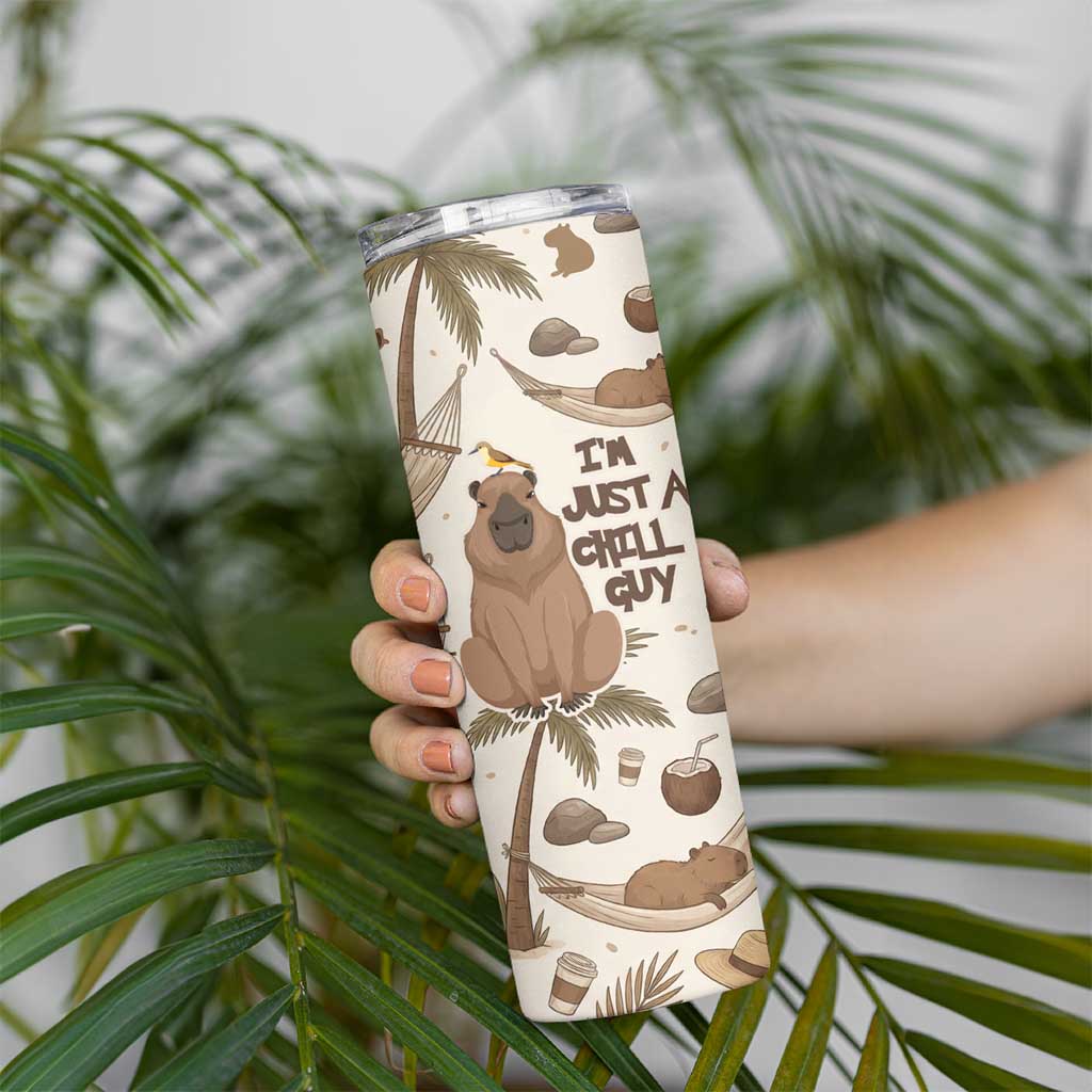 Chill Capybara Vibes Skinny Tumbler with Hammock and Coconut Tropical Relaxed Style
