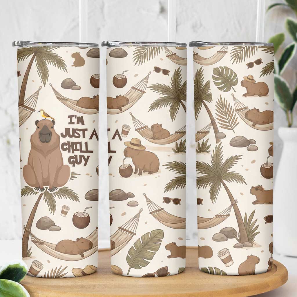 Chill Capybara Vibes Skinny Tumbler with Hammock and Coconut Tropical Relaxed Style
