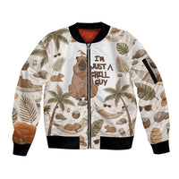 Chill Capybara Vibes Sleeve Zip Bomber Jacket with Hammock and Coconut Tropical Relaxed Style