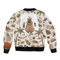 Chill Capybara Vibes Sleeve Zip Bomber Jacket with Hammock and Coconut Tropical Relaxed Style