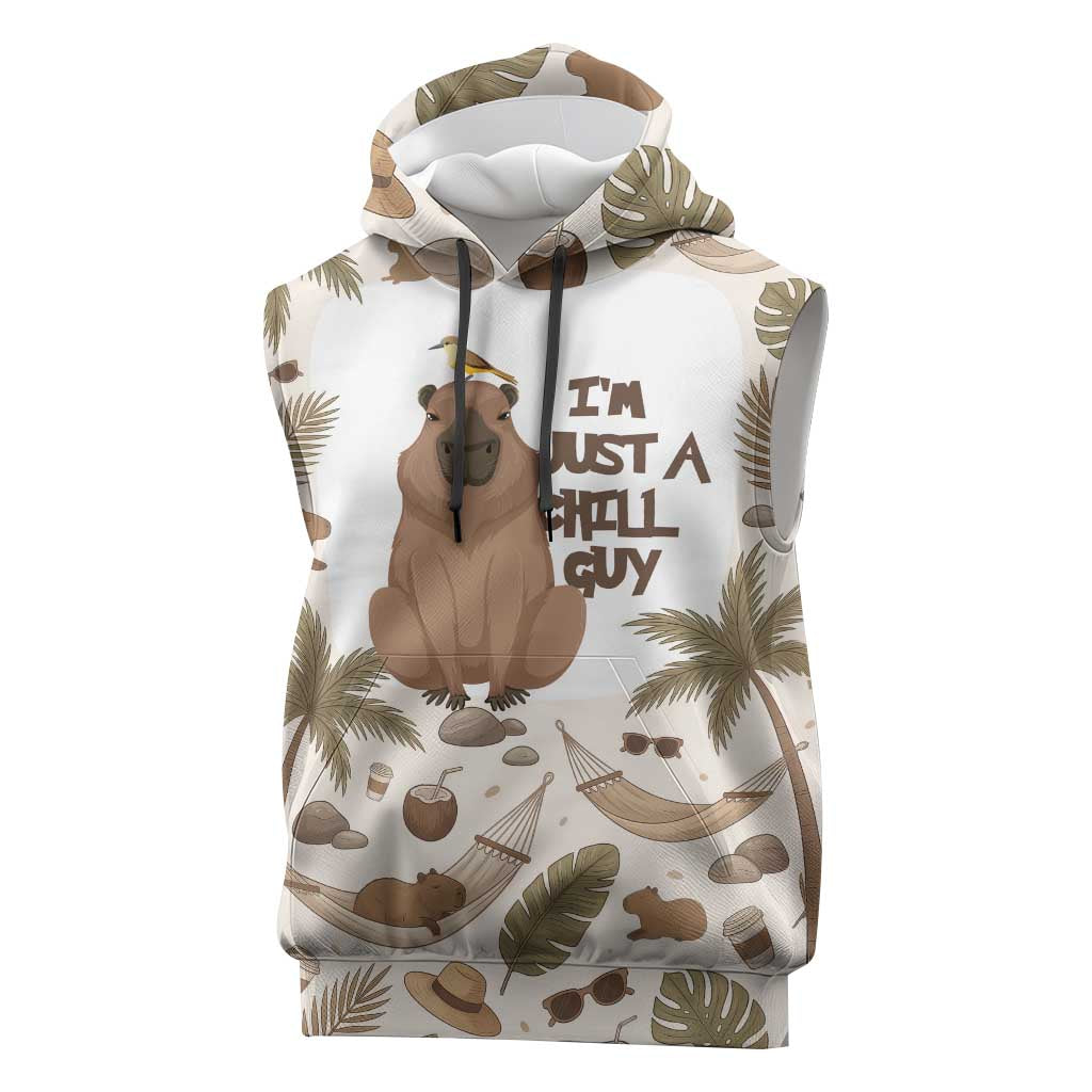 Chill Capybara Vibes Sleeveless Hoodie with Hammock and Coconut Tropical Relaxed Style