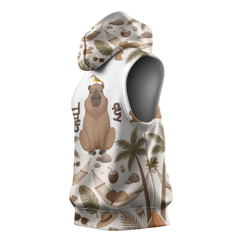 Chill Capybara Vibes Sleeveless Hoodie with Hammock and Coconut Tropical Relaxed Style
