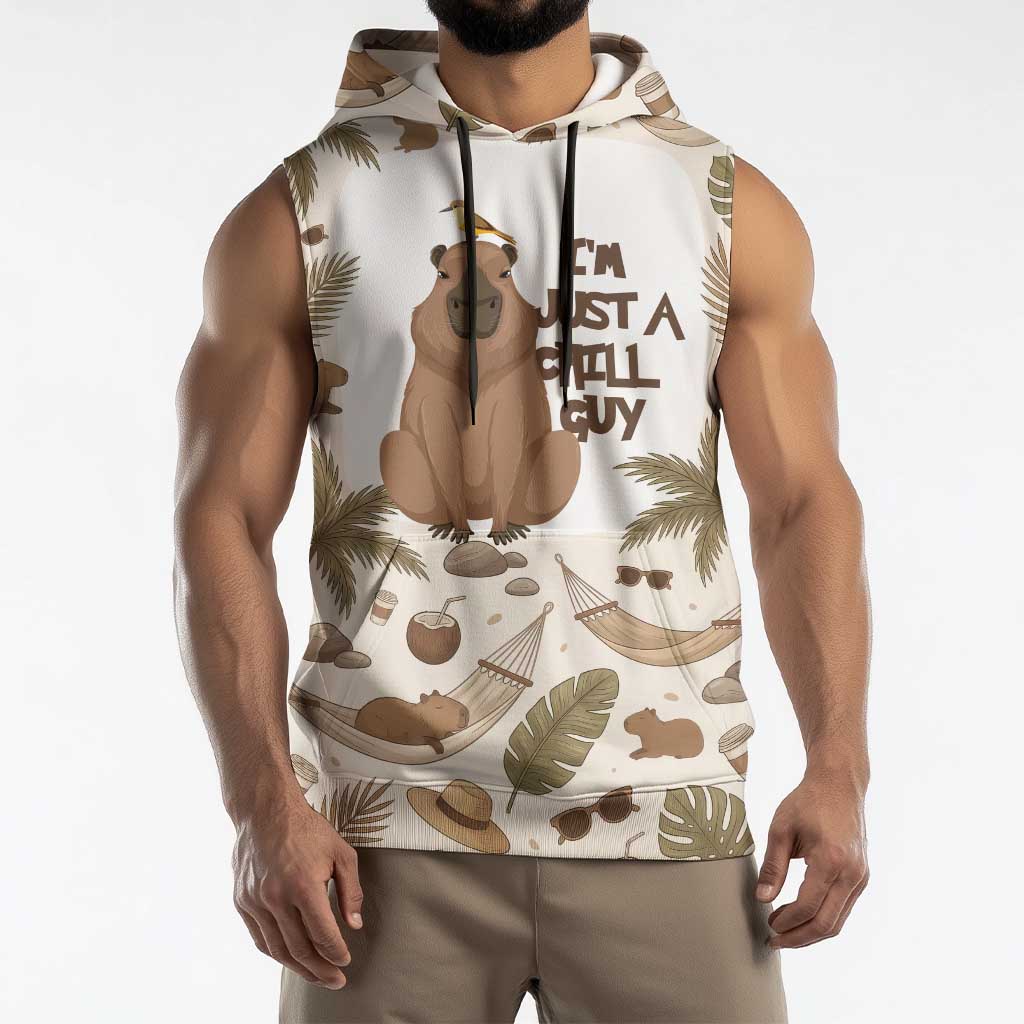 Chill Capybara Vibes Sleeveless Hoodie with Hammock and Coconut Tropical Relaxed Style