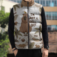 Chill Capybara Vibes Sleeveless Puffer Jacket with Hammock and Coconut Tropical Relaxed Style