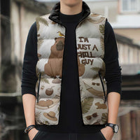 Chill Capybara Vibes Sleeveless Puffer Jacket with Hammock and Coconut Tropical Relaxed Style