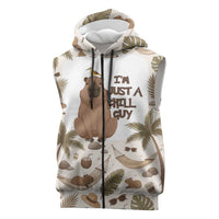 Chill Capybara Vibes Sleeveless Zip Hoodie with Hammock and Coconut Tropical Relaxed Style