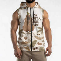 Chill Capybara Vibes Sleeveless Zip Hoodie with Hammock and Coconut Tropical Relaxed Style