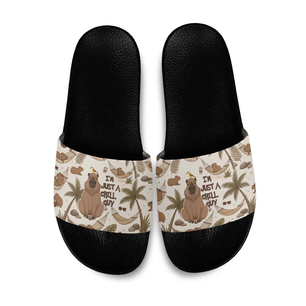Chill Capybara Vibes Slide Sandals with Hammock and Coconut Tropical Relaxed Style