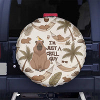 Chill Capybara Vibes Spare Tire Cover with Hammock and Coconut Tropical Relaxed Style