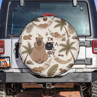 Chill Capybara Vibes Spare Tire Cover with Hammock and Coconut Tropical Relaxed Style