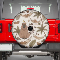 Chill Capybara Vibes Spare Tire Cover with Hammock and Coconut Tropical Relaxed Style