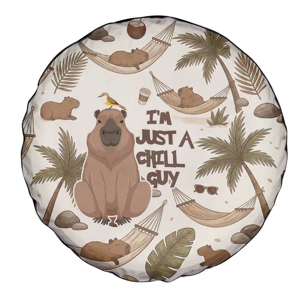 Chill Capybara Vibes Spare Tire Cover with Hammock and Coconut Tropical Relaxed Style