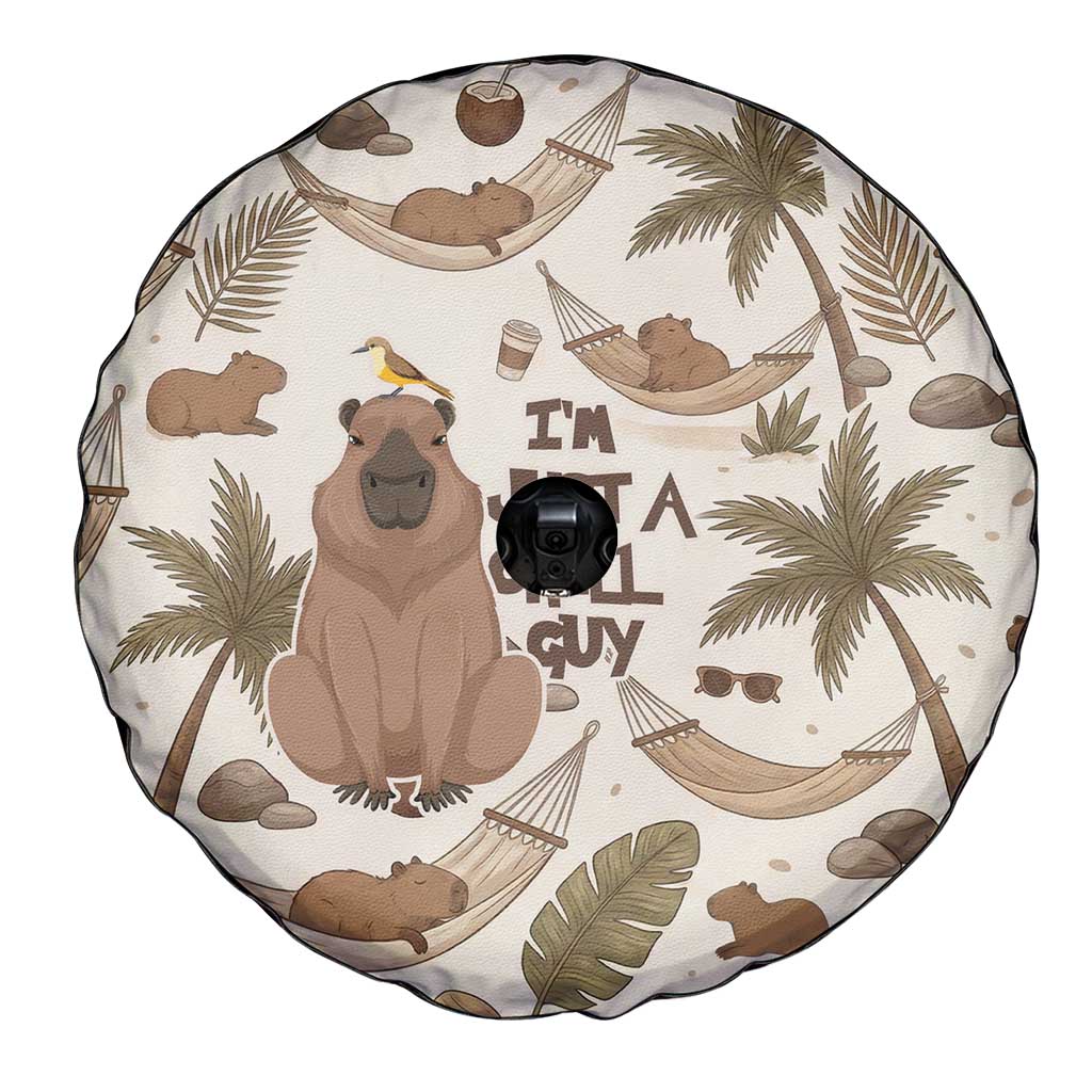 Chill Capybara Vibes Spare Tire Cover with Hammock and Coconut Tropical Relaxed Style