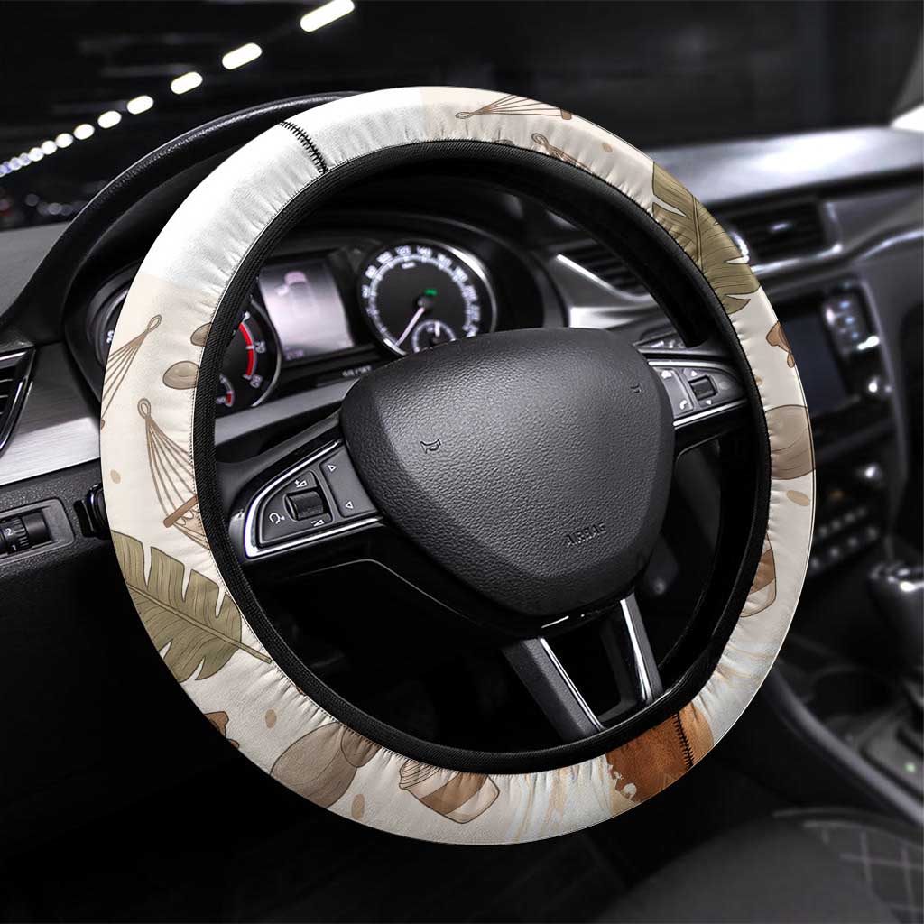 Chill Capybara Vibes Steering Wheel Cover with Hammock and Coconut Tropical Relaxed Style