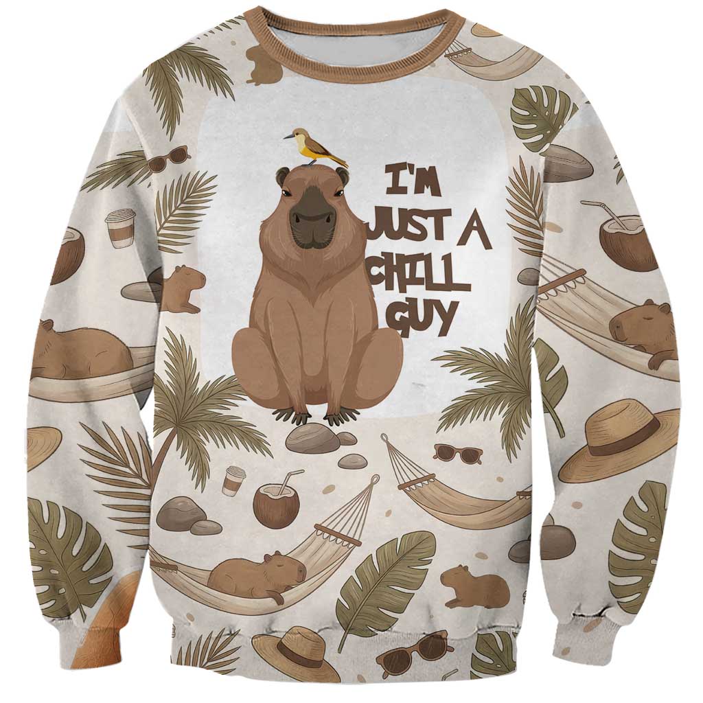 Chill Capybara Vibes Sweatshirt with Hammock and Coconut Tropical Relaxed Style