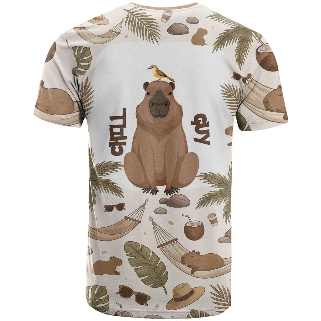 Chill Capybara Vibes T Shirt with Hammock and Coconut Tropical Relaxed Style