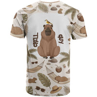 Chill Capybara Vibes T Shirt with Hammock and Coconut Tropical Relaxed Style