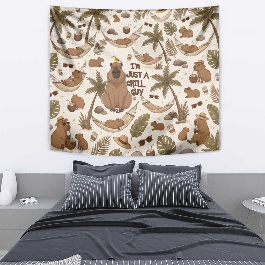 Chill Capybara Vibes Tapestry with Hammock and Coconut Tropical Relaxed Style
