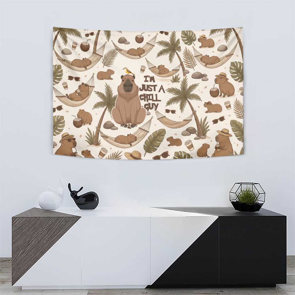 Chill Capybara Vibes Tapestry with Hammock and Coconut Tropical Relaxed Style