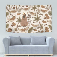 Chill Capybara Vibes Tapestry with Hammock and Coconut Tropical Relaxed Style
