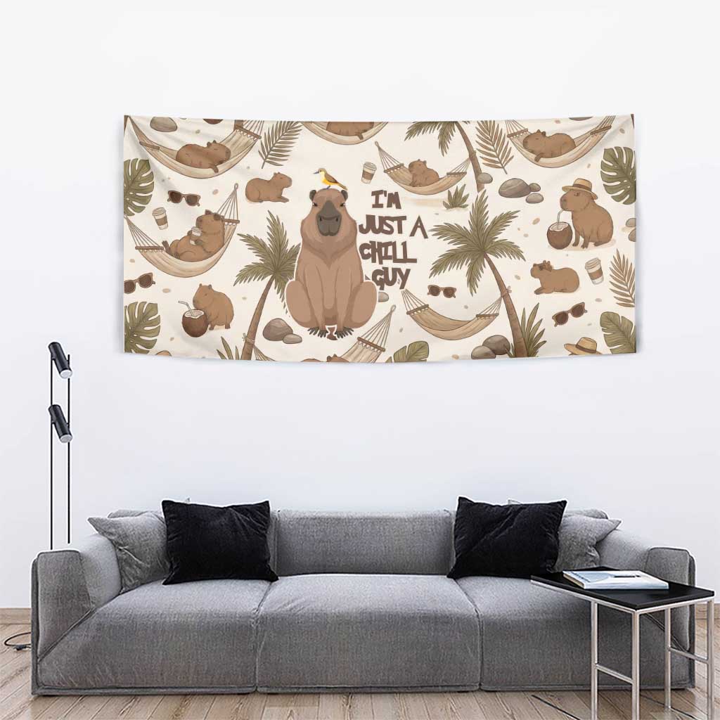Chill Capybara Vibes Tapestry with Hammock and Coconut Tropical Relaxed Style