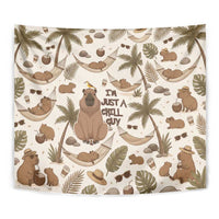 Chill Capybara Vibes Tapestry with Hammock and Coconut Tropical Relaxed Style