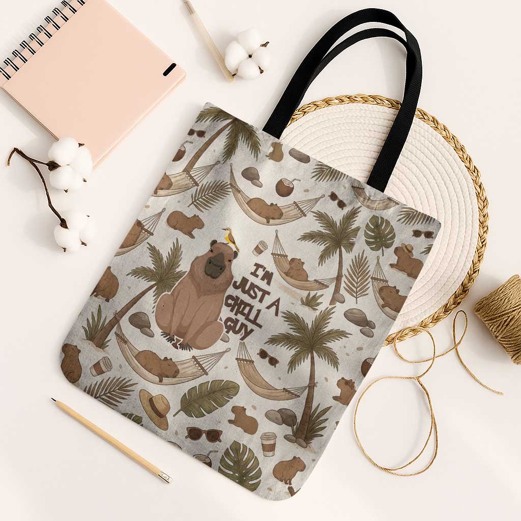 Chill Capybara Vibes Tote Bag with Hammock and Coconut Tropical Relaxed Style