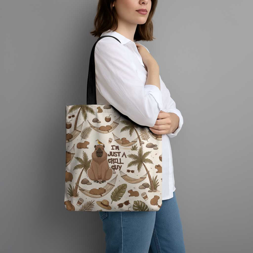 Chill Capybara Vibes Tote Bag with Hammock and Coconut Tropical Relaxed Style