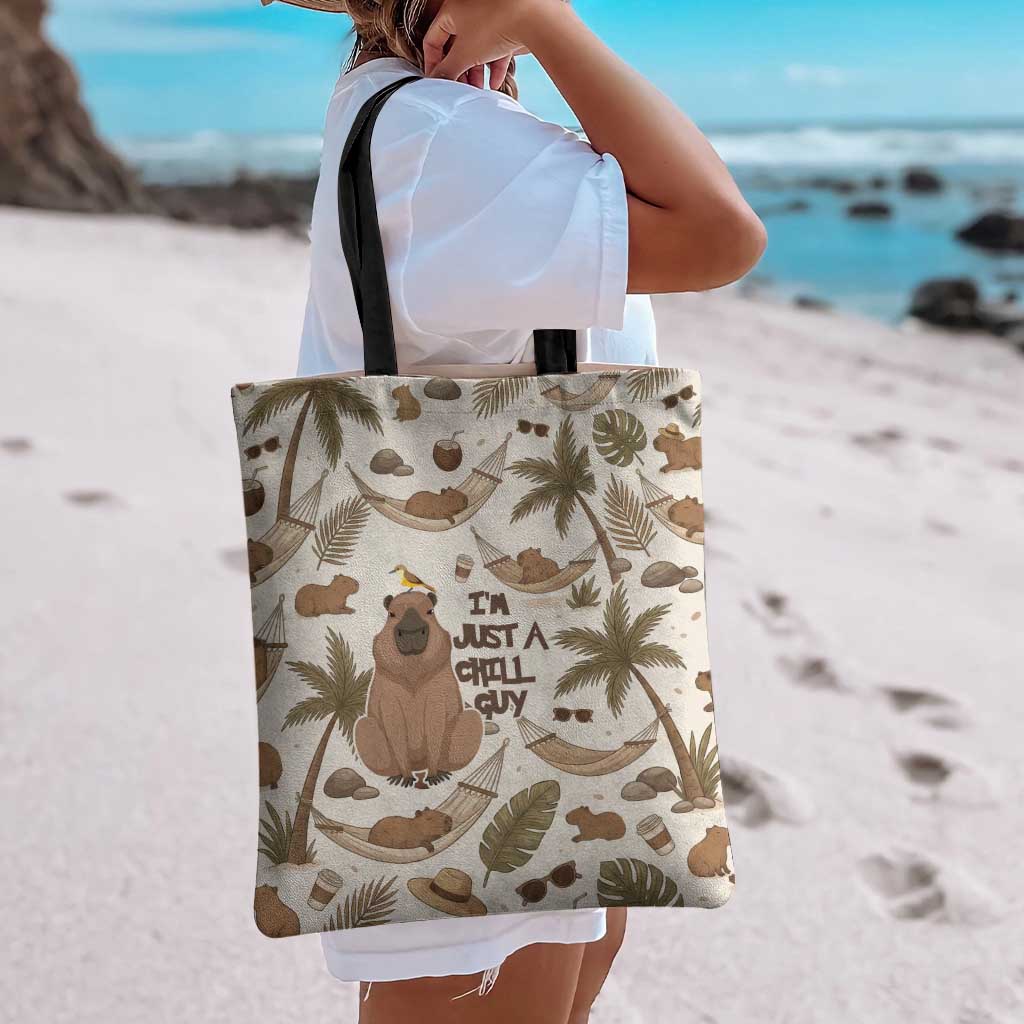 Chill Capybara Vibes Tote Bag with Hammock and Coconut Tropical Relaxed Style