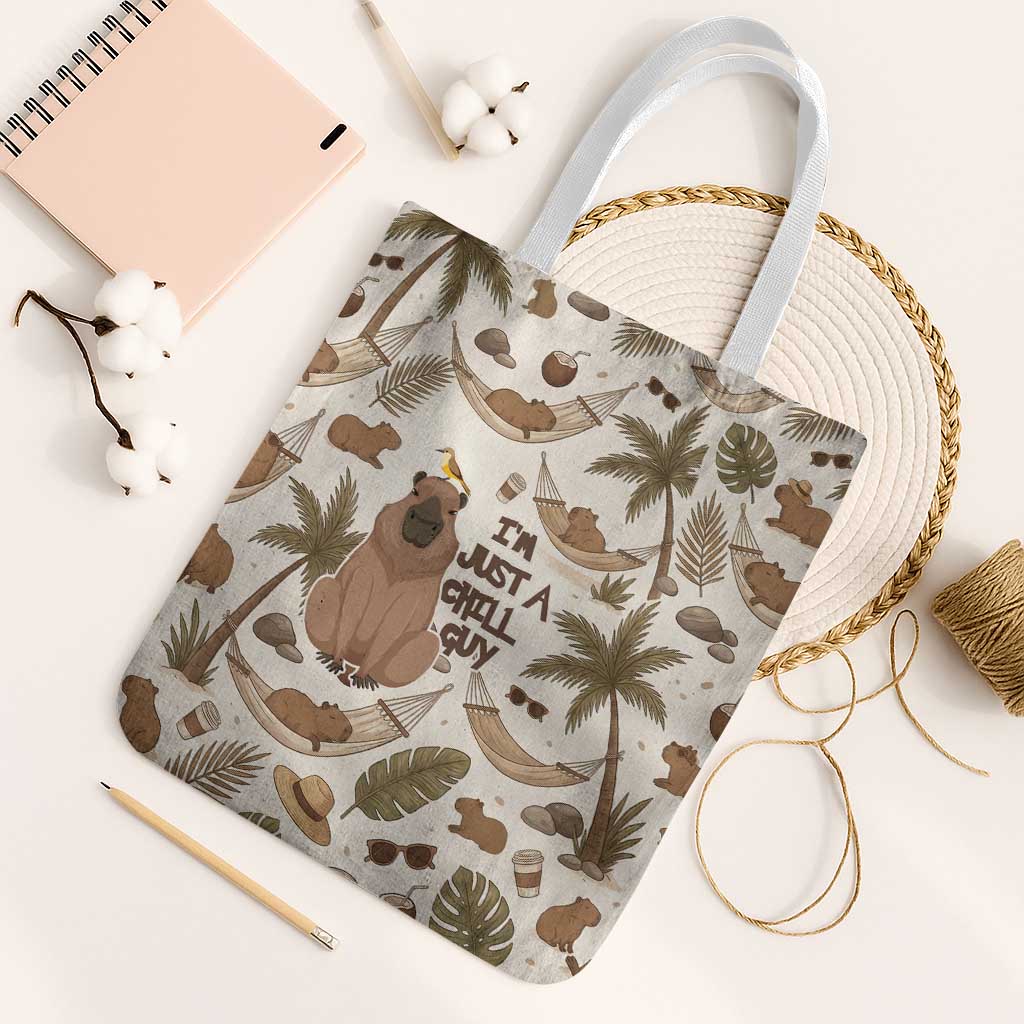 Chill Capybara Vibes Tote Bag with Hammock and Coconut Tropical Relaxed Style