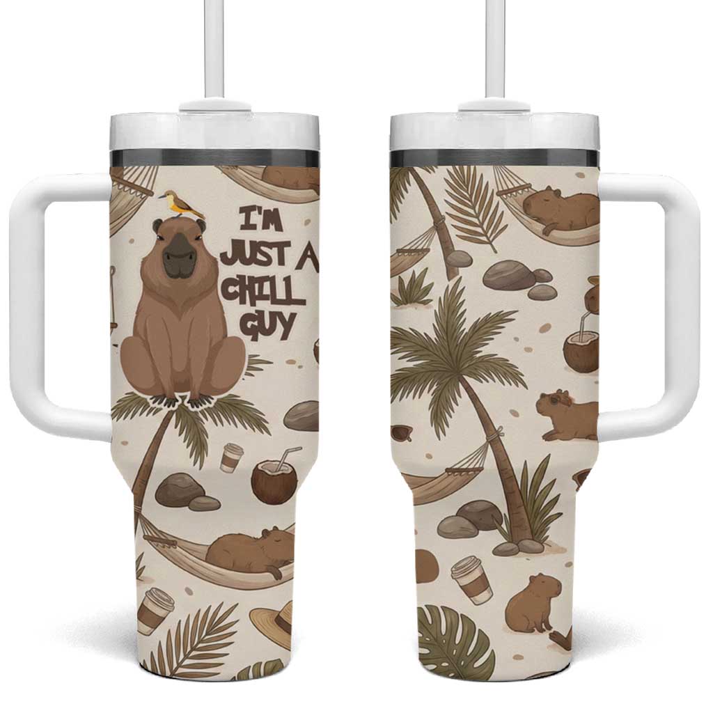 Chill Capybara Vibes Tumbler With Handle with Hammock and Coconut Tropical Relaxed Style