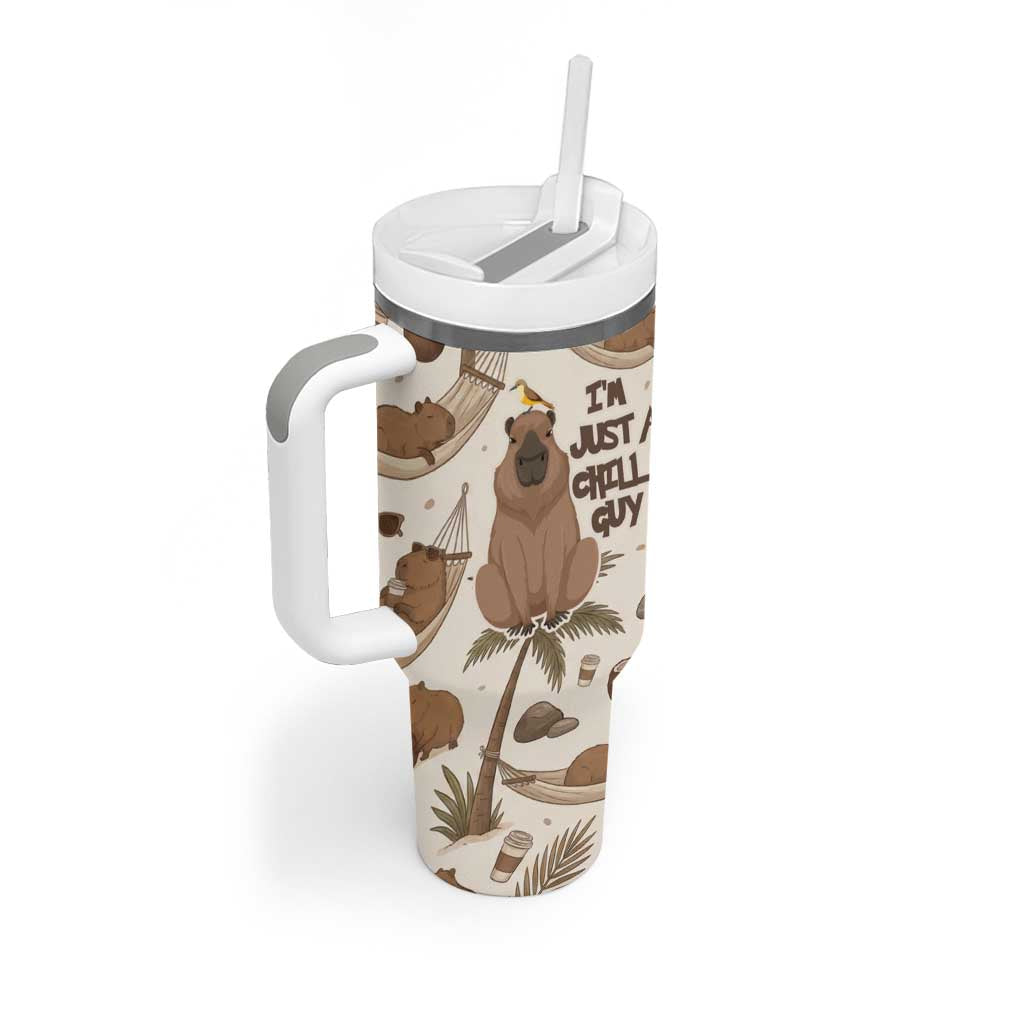 Chill Capybara Vibes Tumbler With Handle with Hammock and Coconut Tropical Relaxed Style
