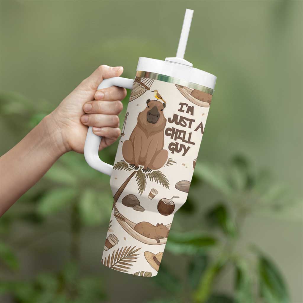 Chill Capybara Vibes Tumbler With Handle with Hammock and Coconut Tropical Relaxed Style