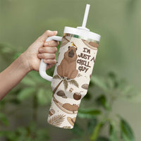 Chill Capybara Vibes Tumbler With Handle with Hammock and Coconut Tropical Relaxed Style