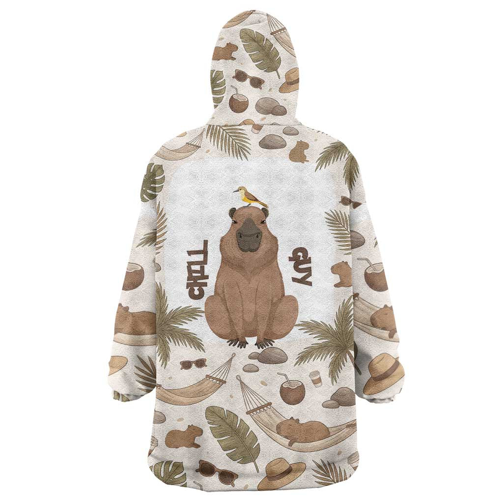 Chill Capybara Vibes Wearable Blanket Hoodie with Hammock and Coconut Tropical Relaxed Style