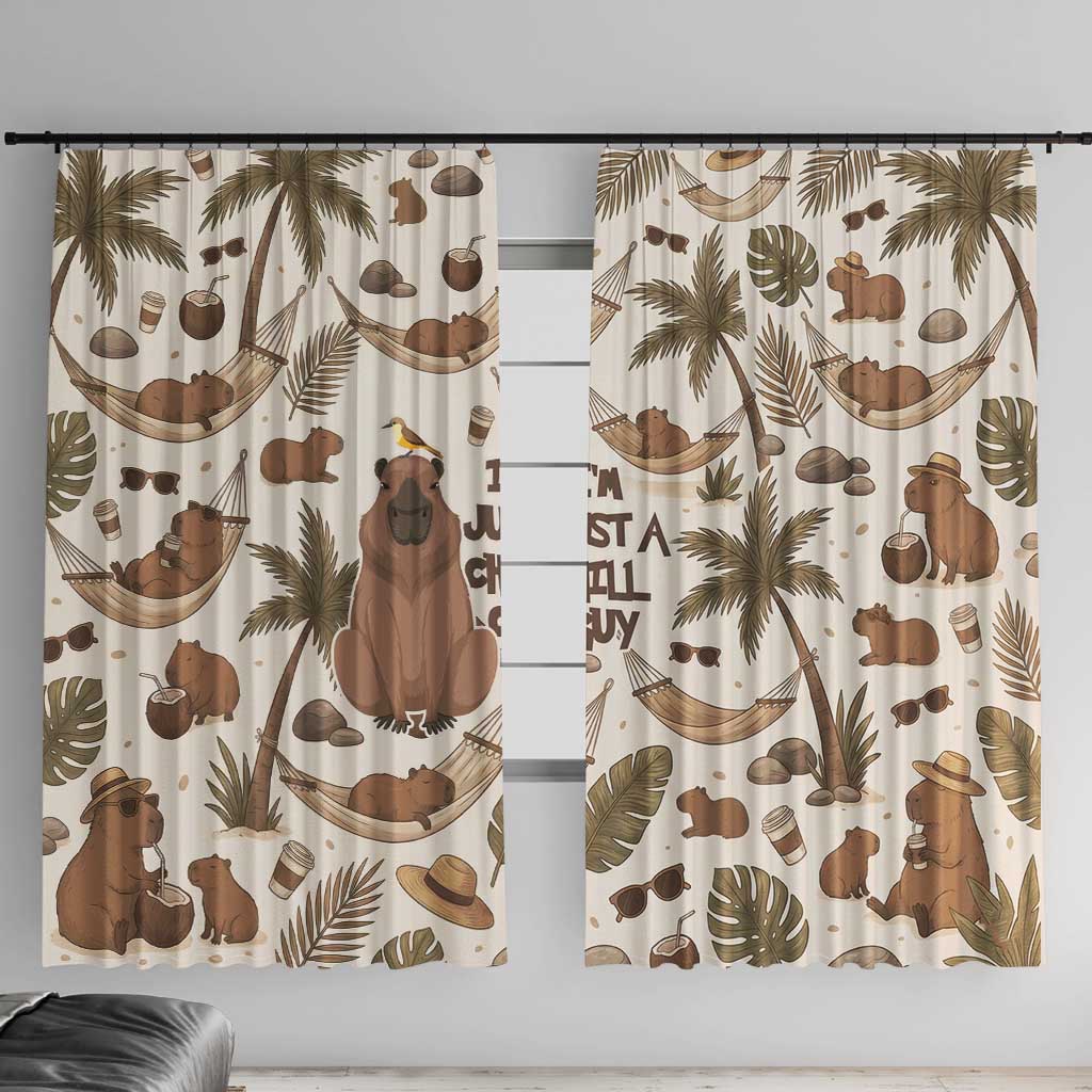 Chill Capybara Vibes Window Curtain with Hammock and Coconut Tropical Relaxed Style