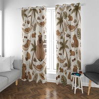 Chill Capybara Vibes Window Curtain with Hammock and Coconut Tropical Relaxed Style
