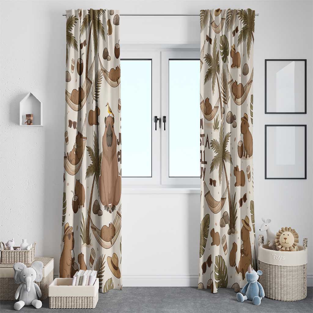Chill Capybara Vibes Window Curtain with Hammock and Coconut Tropical Relaxed Style