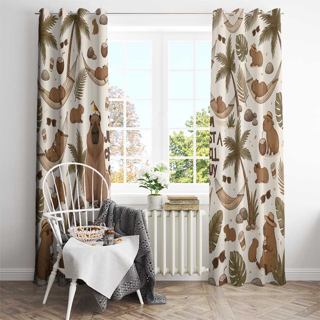 Chill Capybara Vibes Window Curtain with Hammock and Coconut Tropical Relaxed Style