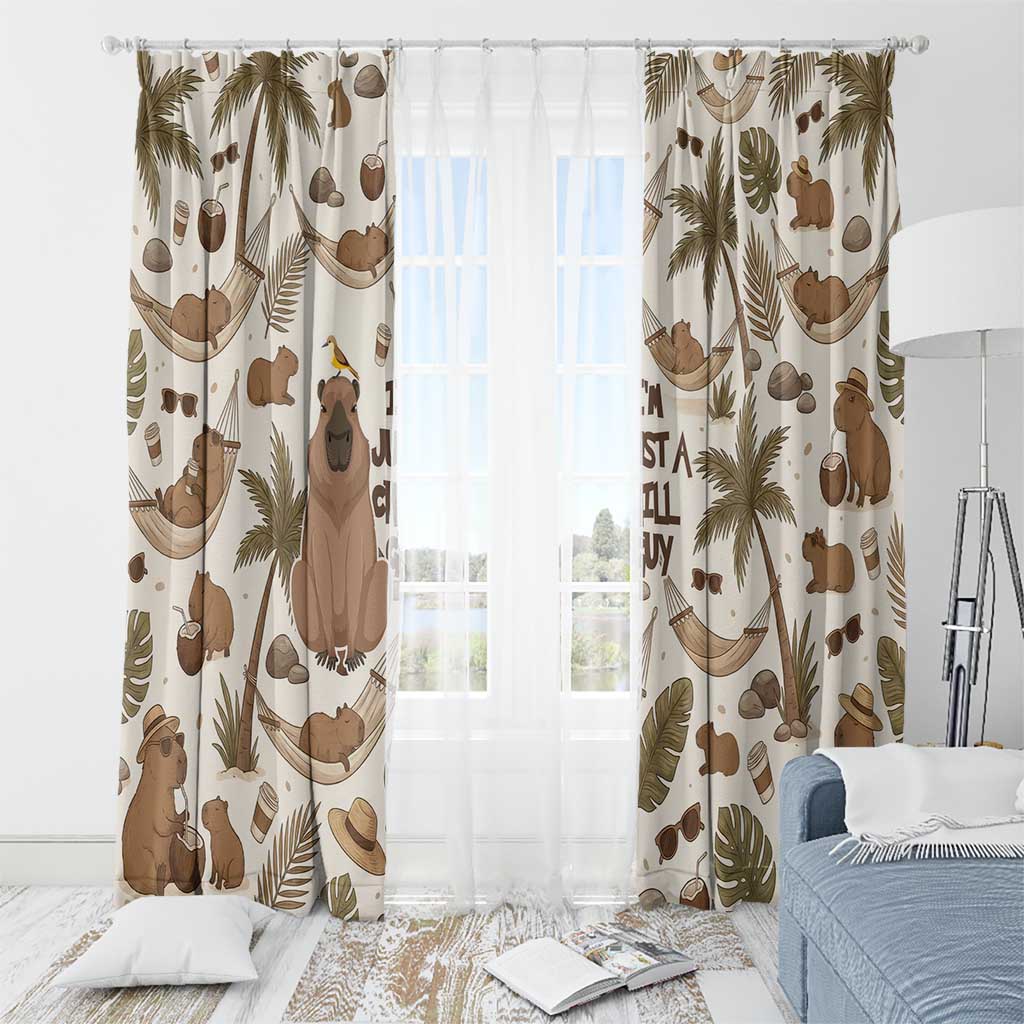 Chill Capybara Vibes Window Curtain with Hammock and Coconut Tropical Relaxed Style