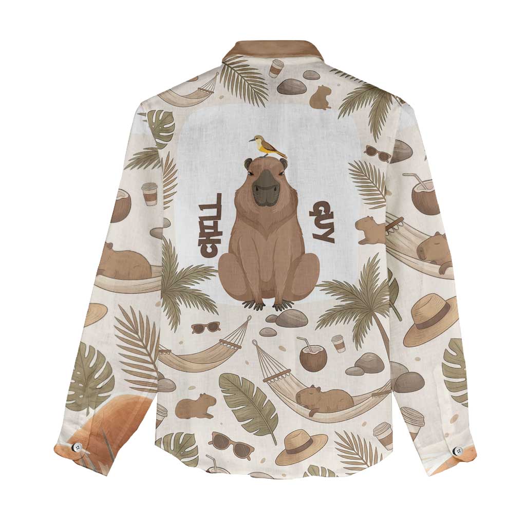 Chill Capybara Vibes Women Casual Shirt with Hammock and Coconut Tropical Relaxed Style