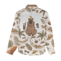 Chill Capybara Vibes Women Casual Shirt with Hammock and Coconut Tropical Relaxed Style