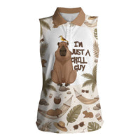 Chill Capybara Vibes Women Sleeveless Polo Shirt with Hammock and Coconut Tropical Relaxed Style