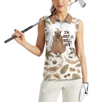 Chill Capybara Vibes Women Sleeveless Polo Shirt with Hammock and Coconut Tropical Relaxed Style