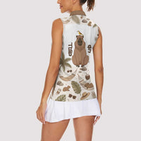 Chill Capybara Vibes Women Sleeveless Polo Shirt with Hammock and Coconut Tropical Relaxed Style
