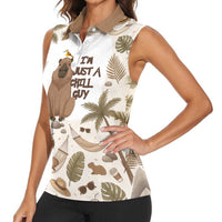Chill Capybara Vibes Women Sleeveless Polo Shirt with Hammock and Coconut Tropical Relaxed Style